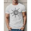 European Size Men'S Casual Crew Neck T-Shirt with Geometric Blazing Sun Design, Knit Fabric, Slight Stretch, Summer Short Sleeve Top - Regular Fit
