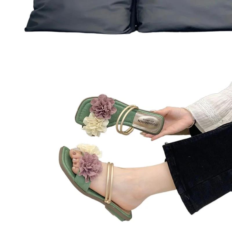Fashion Women's Shoes 2025 New Open Toe Women's Slippers Fashion Floral Daily Slippers Women Summer Best Seller Flat Slippers Zapatos