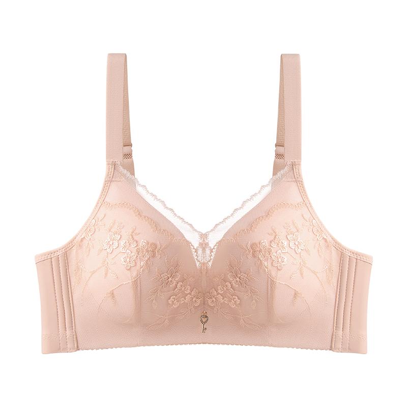 Oudifen thin underwear gathered with a large chest display, small paper cup, no steel ring bra, fashionable embroidered bra