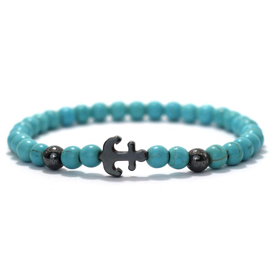 

Круглые бусины черного желчного камня бирюзовые браслеты для мужчин и женщин простые якорные бусины браслет пара ювелирные изделия для рук 19.5cm/7.68inch зелёный