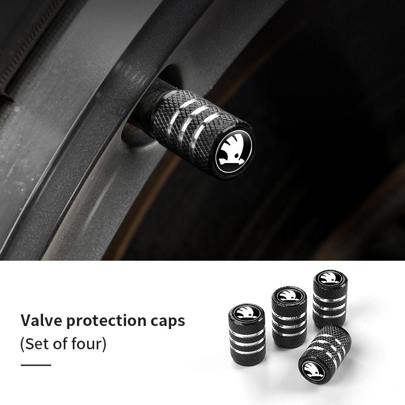 REOY4 4pcs Knurling Car Wheel Tire Valve Dustproof Protection Cap For Skoda Fabia Kamiq Superb MK3 VisionS Yeti Scala Enyaq-iV