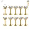 AOEDEJ 10Pcs/Lot Gold Color 16/18G Stainless Steel Labret Lip Stud Set 2/3/4/5/6MM CZ Crystal Helix Cartilage Tragus Piercings