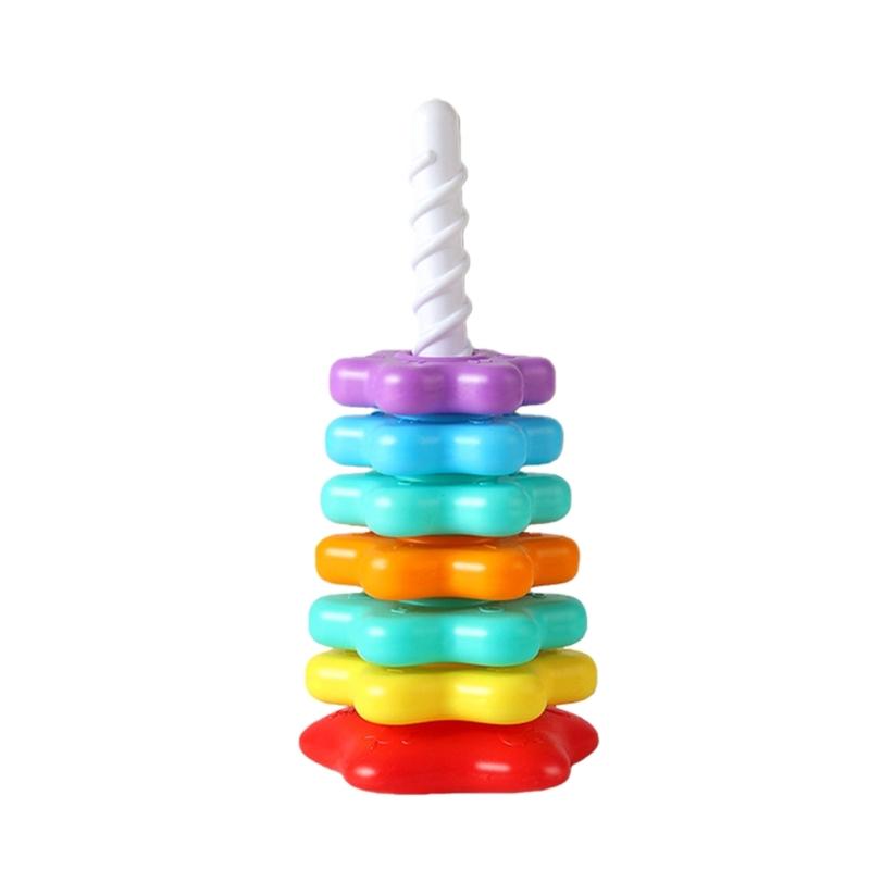 Interactive Rotating Stacking Tower Educational Toy for Toddler Motor Skill Building Colorful Color Sorting Activity Game