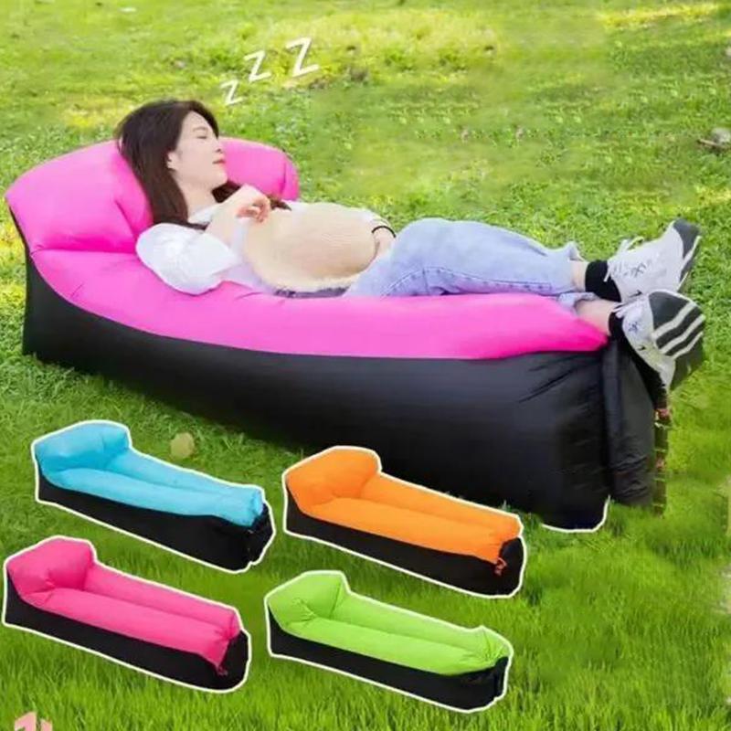 Inflatable Banana Bed Folding Sofa Pillow For Beach Air Bed Portable Outdoor Camping Air Cushion Sleeping Bed With Pillow