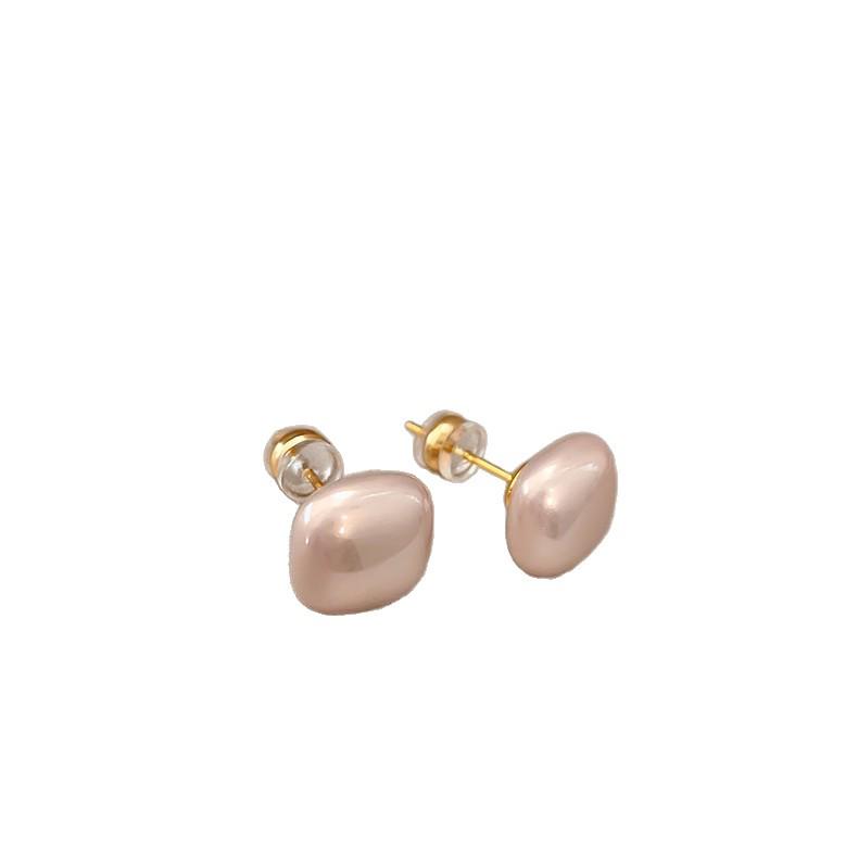 Gold-Plated, Square Pearl Stud Earrings - French Retro Style, Versatile, High-End Accessories for Women