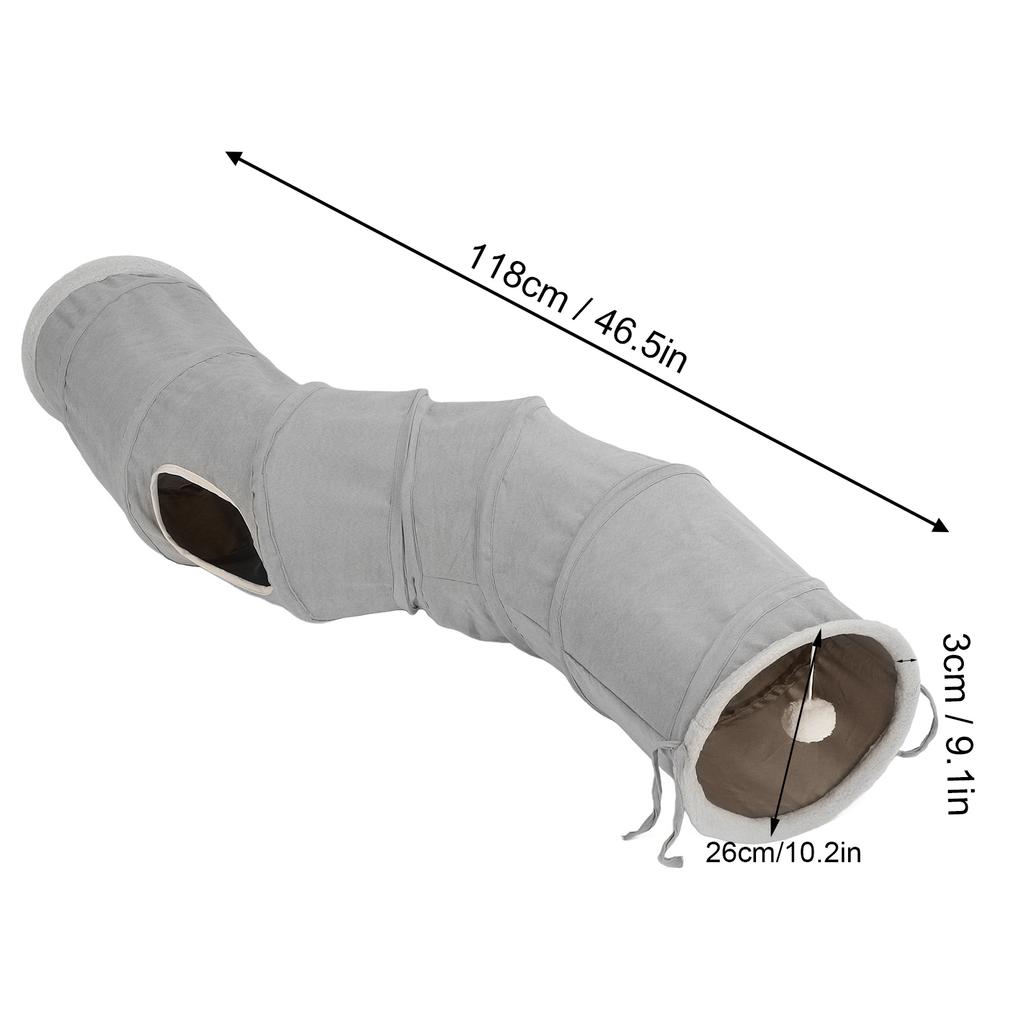 Foldable Cat Tunnel 46.5in Length S Shaped Cat Play Tube Toy with Hanging Ball for Rabbits Kittens Puppies and Small Pets