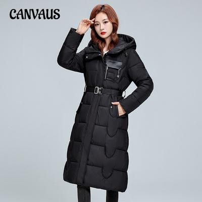 Women's Plus Size Solid Colour Cotton Coat Winter Knee-length Thickened Cotton Jacket Hooded Long Jacket