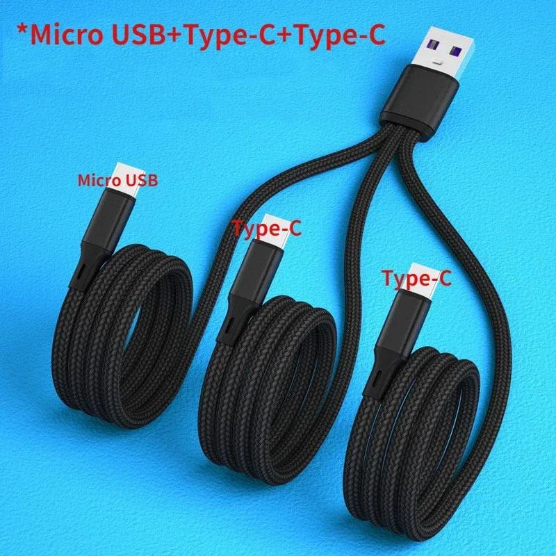 

3 in 1 USB Charge Cable 3 Type-C 3 Micro USB Spliter Cord Fast Charging 5A For Mobile Phone Power Bank Charging Together 1.2m 1Micro2TypeC black