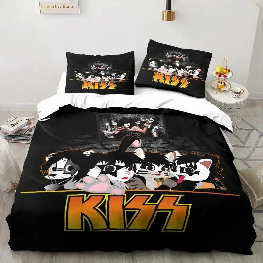 3D tlač Rock Band KISS Band Posteľná súprava Obliečka na posteľ Súprava na prikrývku Obliečka na vankúš Obliečka na posteľ King Queen Size Boys Obliečky pre dospelých
