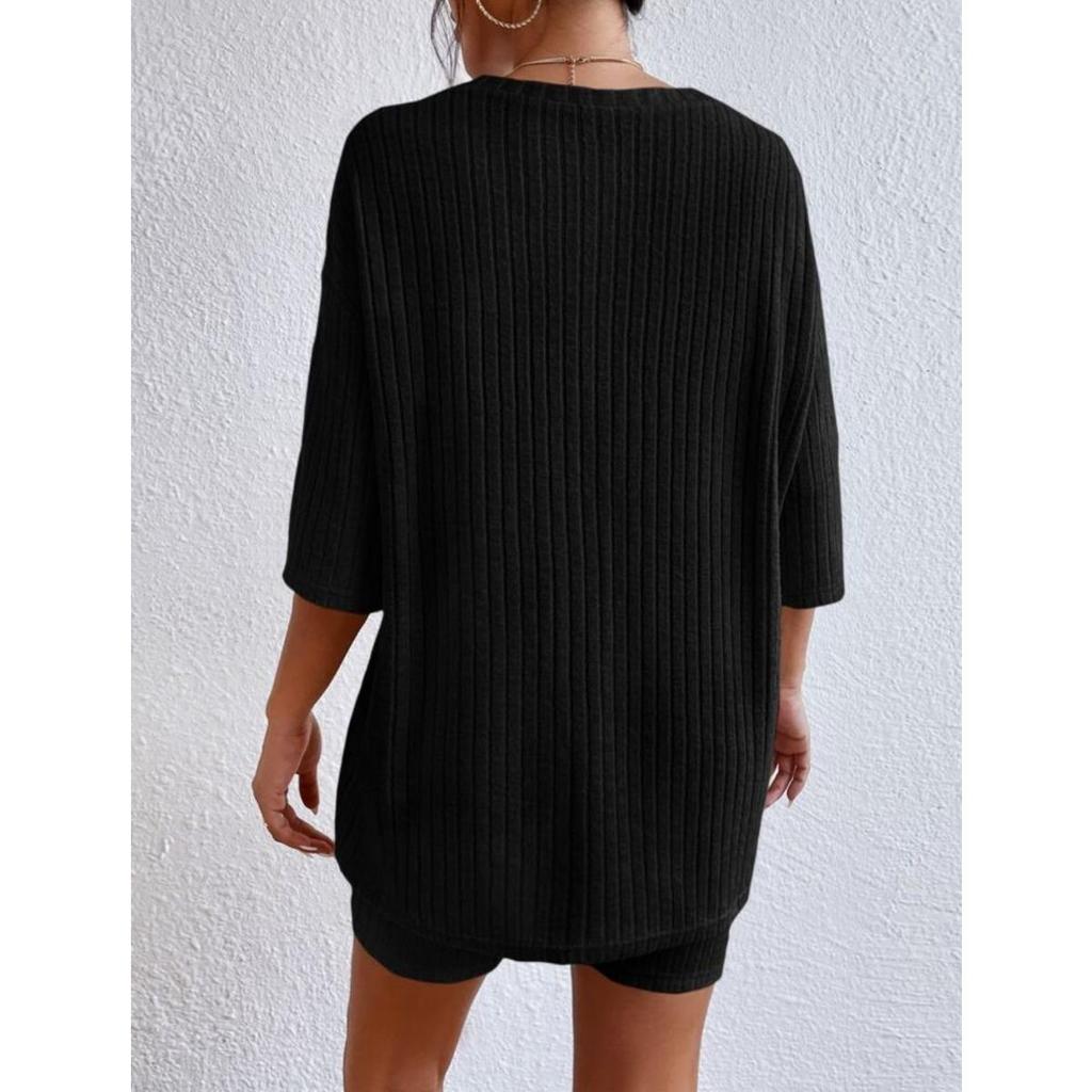 Fashion Casual Solid Color Spring Round Neck Loose Women's Shorts Set