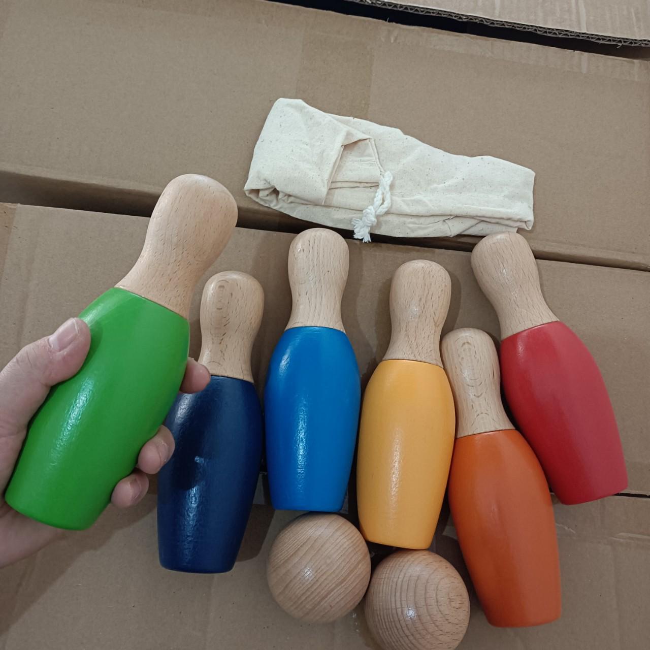 Large Solid Wood Bowling Set for Kids - Indoor Parent-Child Interactive Toy Game Large Bowling