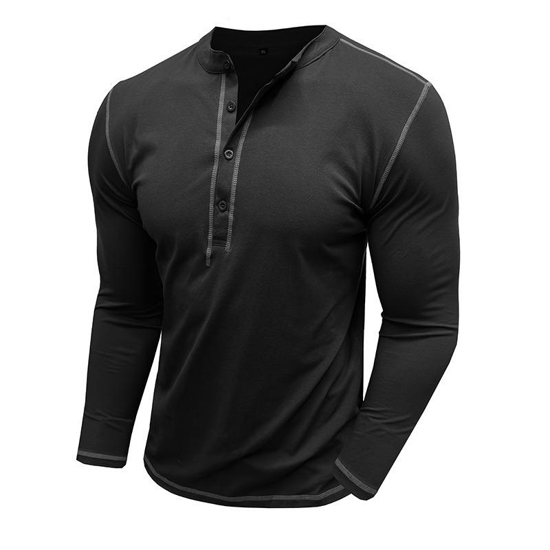 Mens Vintage Color Block Long Sleeve Crew Neck Henley T Shirt Casual Top