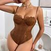 European & American Multi-Color Lace Patchwork Sexy Bodysuit - Slim Fit See-Through Suspender