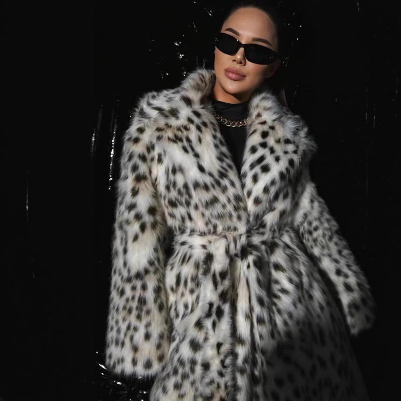 Imitation Fur Autumn and Winter New Leopard Print Women's Coat Long Imitation Fox Fur Coat Women's Clothing