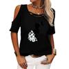 Women Casual Off Shoulder Tee Shirt Summer&fall Round Collar Short Sleeve Top Female Fashion Cat Printed T-shirt