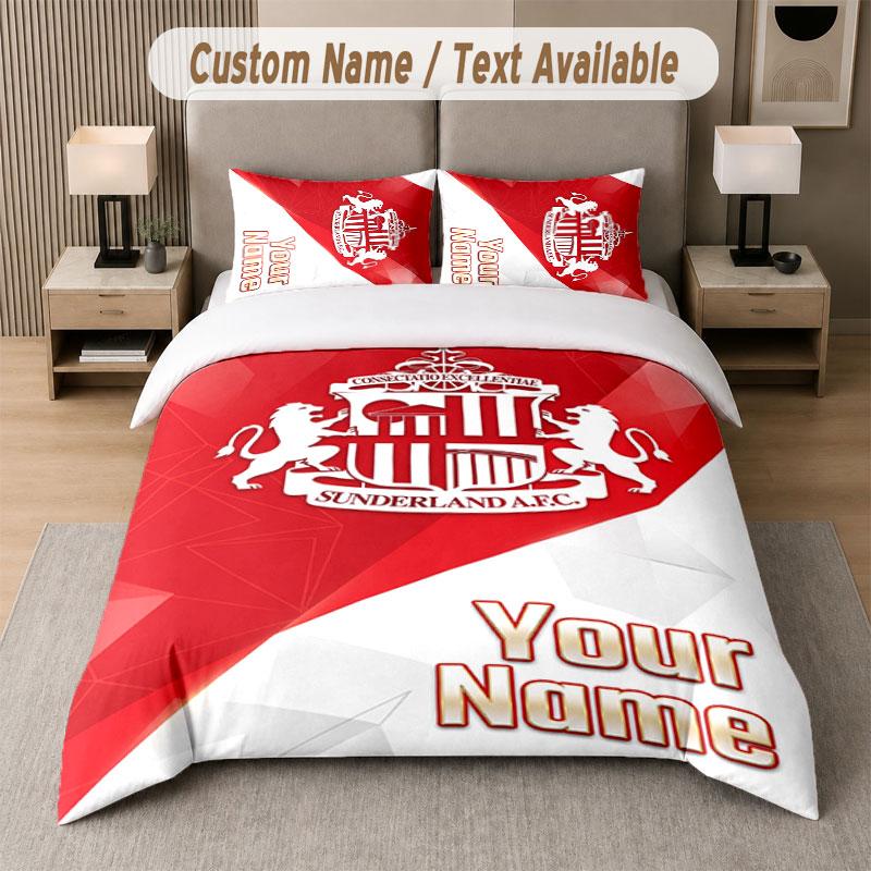 Custom Bedding Set Sunderland FC Pattern, Print Name Text 1 Duvet Cover Plus 2 Pillowcases Home Textile
