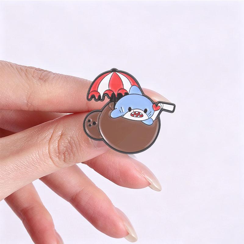 Xiaomi Cute Cat Drinking Coconut Water Enamel Pin Cartoon  Baby Shark In Coconut Water Summer Cool Brooch Bag Lapel Badge Jewelry Gifts