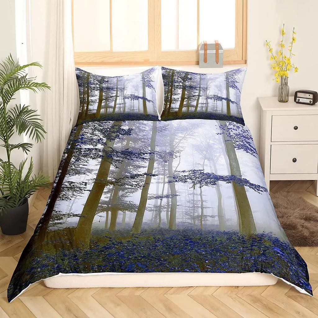 Tree Lush King Queen Bedding Set Dense Birch Trees Duvet Cover Jungle Nature Botanical Quilt Cover Polyester Comforter Cover