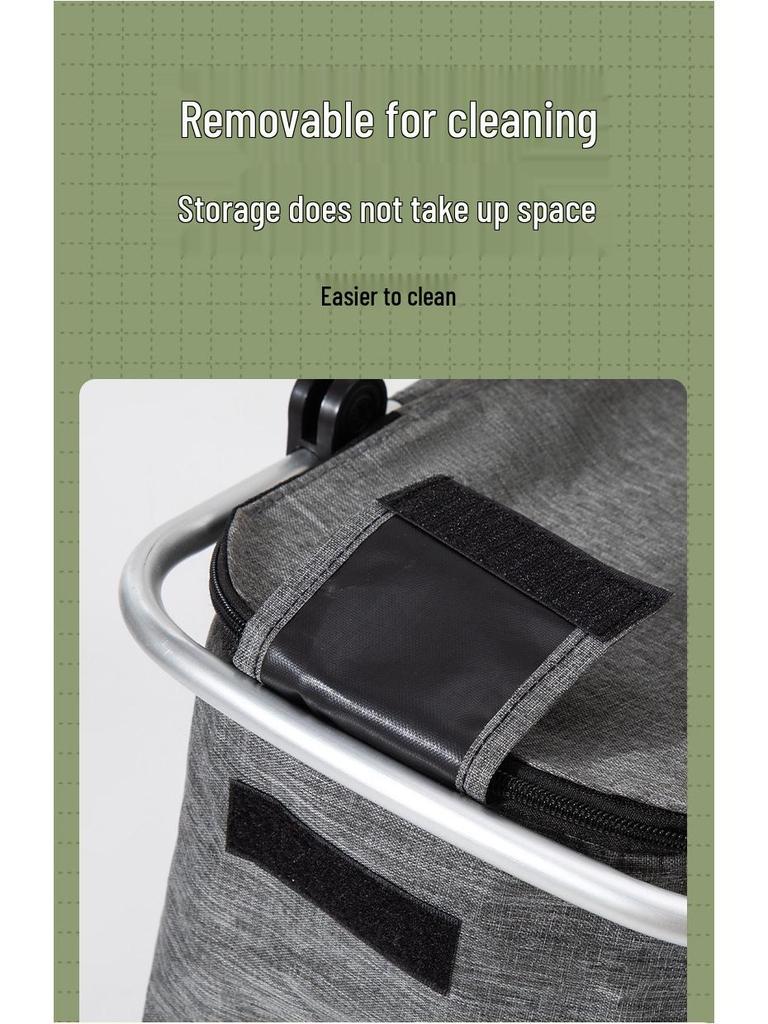 Insulated Oxford Cloth Folding Picnic Basket with Wheels, Multifunctional Outdoor Ice Bag & Thickened Aluminum Foil Liner