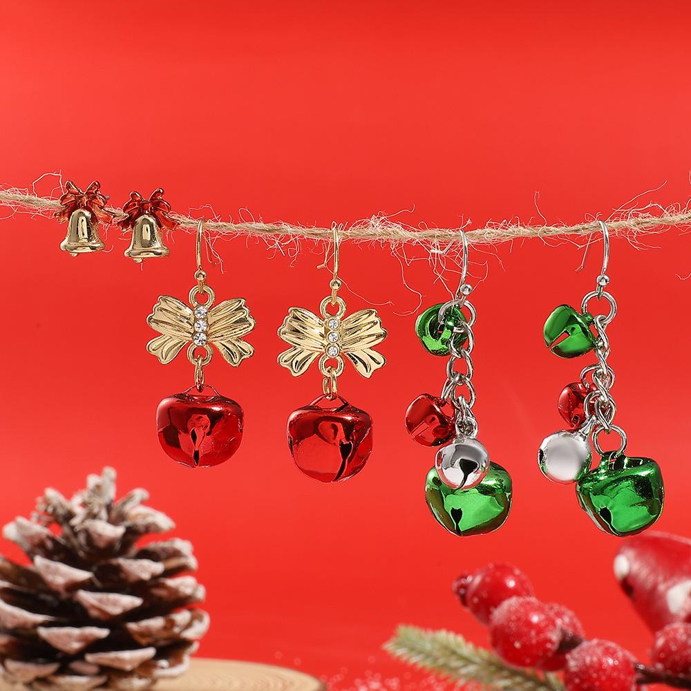 2026 new Christmas three-piece combination earrings set wholesale, creative Christmas red and green bell stud earrings