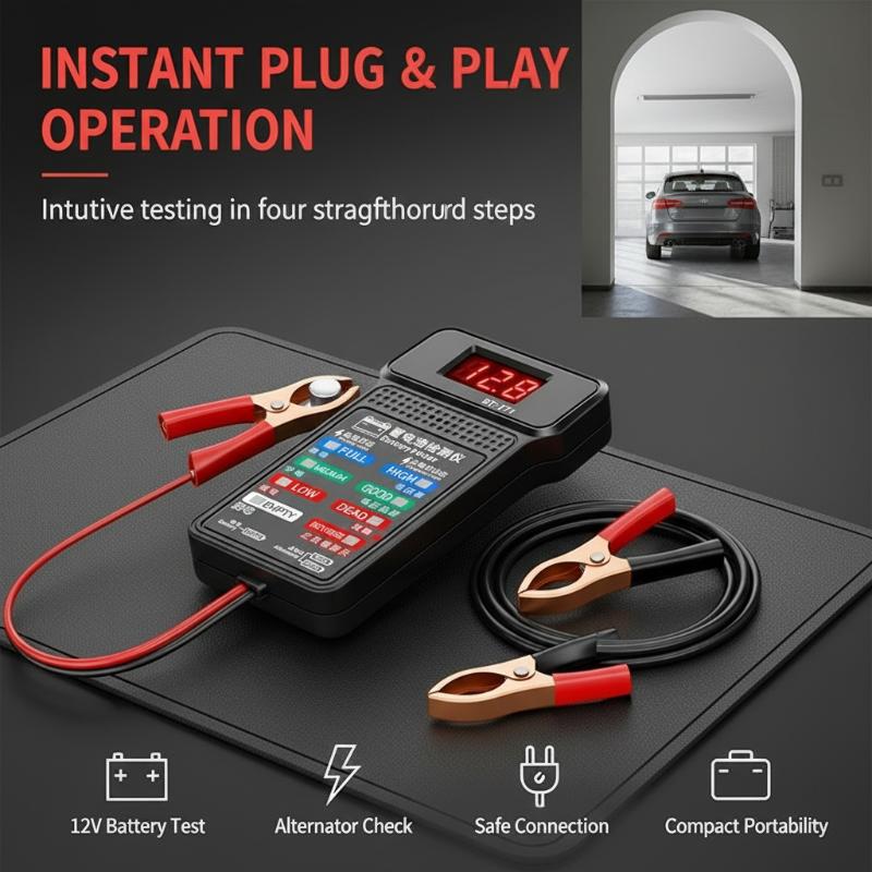 12V Automotive Battery Tester With Reverse Polarity Alert And Led Indicator Perfect For Car Maintenance Auto Repair Shops