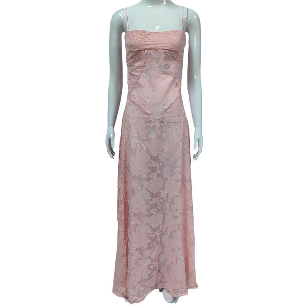 Frühling Sommer Damen Perspektive Urlaub am Meer Slim Fit Camisole Kleid Hohe Taille A Linie Hosenträger Blumendruck Langes Kleid