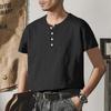 Heavyweight Bamboo Henry Collar Men's T-shirt Short-sleeved Summer Casual American Big Size Solid Colour Men's Button Up Tops