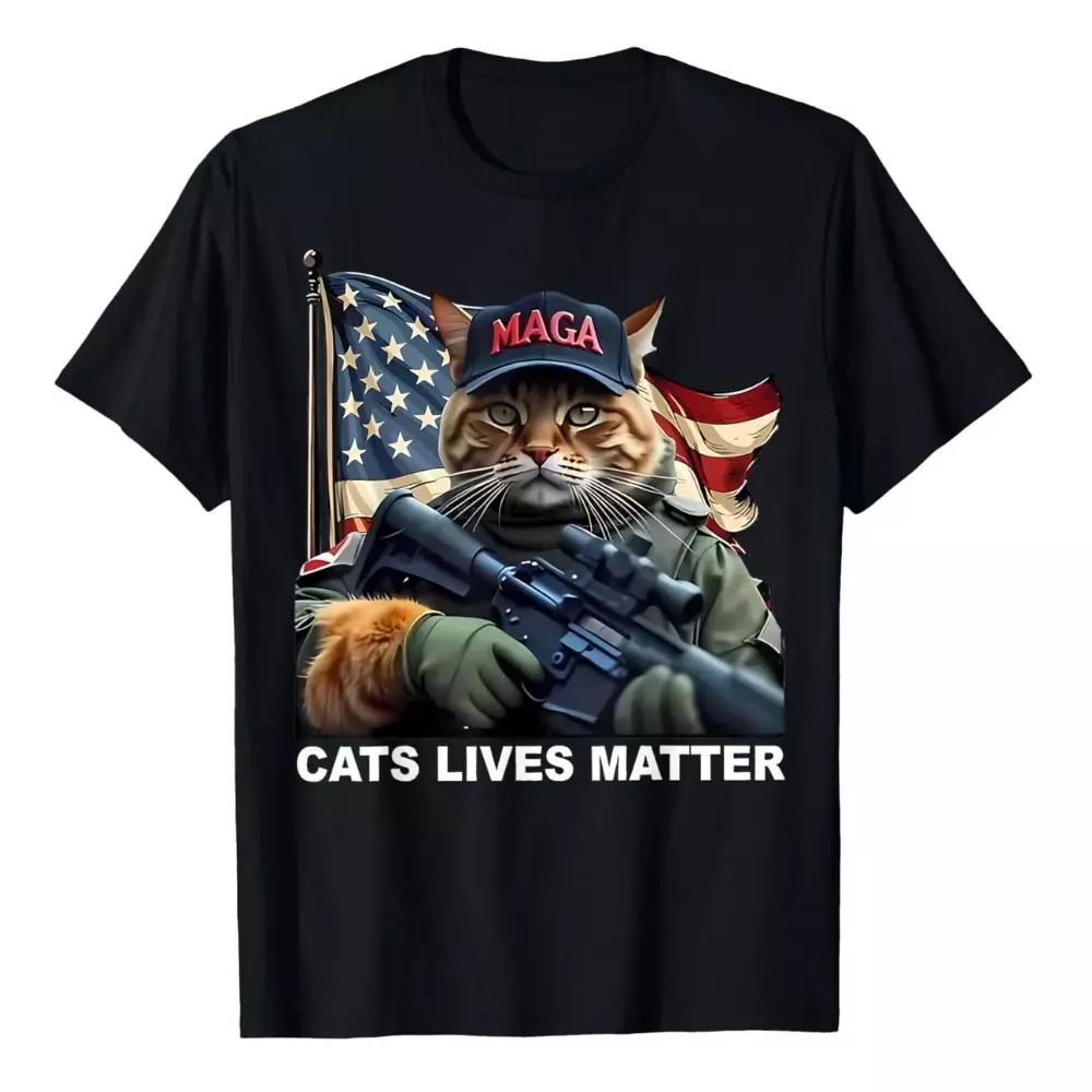 100% Cotton TOPS UNISEX TEES MENS WOMENS Cats Lives Matter Funny Trump 2024 Cat MAGA T-Shirt