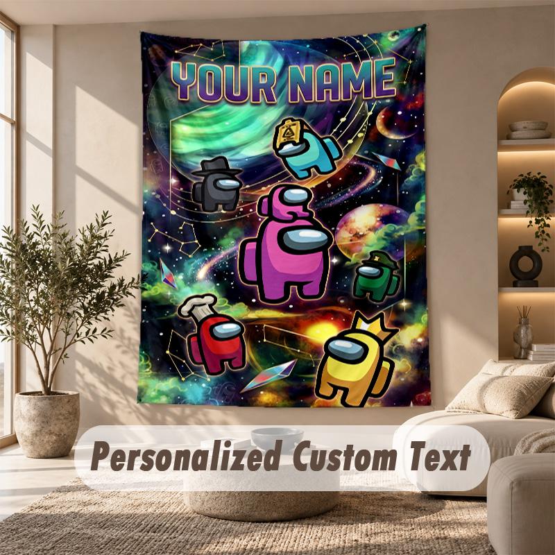 Among Us Tapestry, Personalized Custom Text, Wall Hanging Tapestry For Living Room Home Wall Decor
