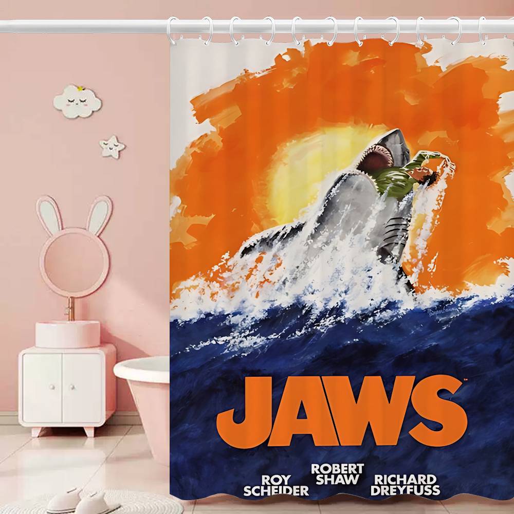 J-JAWS Movie 1pc Pattern Shower Curtain Plus Hooks Waterproof Machine Washable Polyester Fabric Abstract