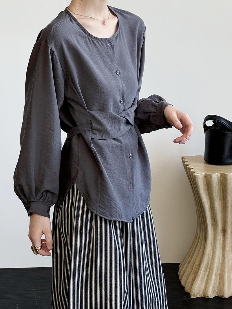 

Juzhi 2024 Осень Корейский Дизайн Ремень Пояса Утягивающая Свободная Рубашка в Западном Стиле Для Женщин Large светло-серый