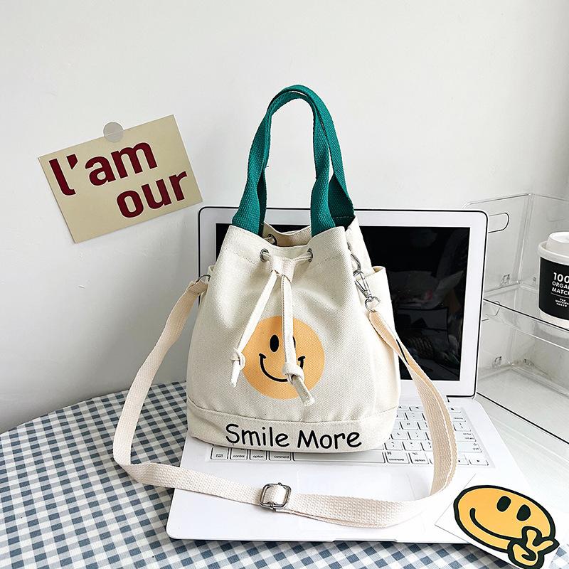 

Contrast color canvas bag New women s bag Fashion bucket bag Crossbody bag зелёный