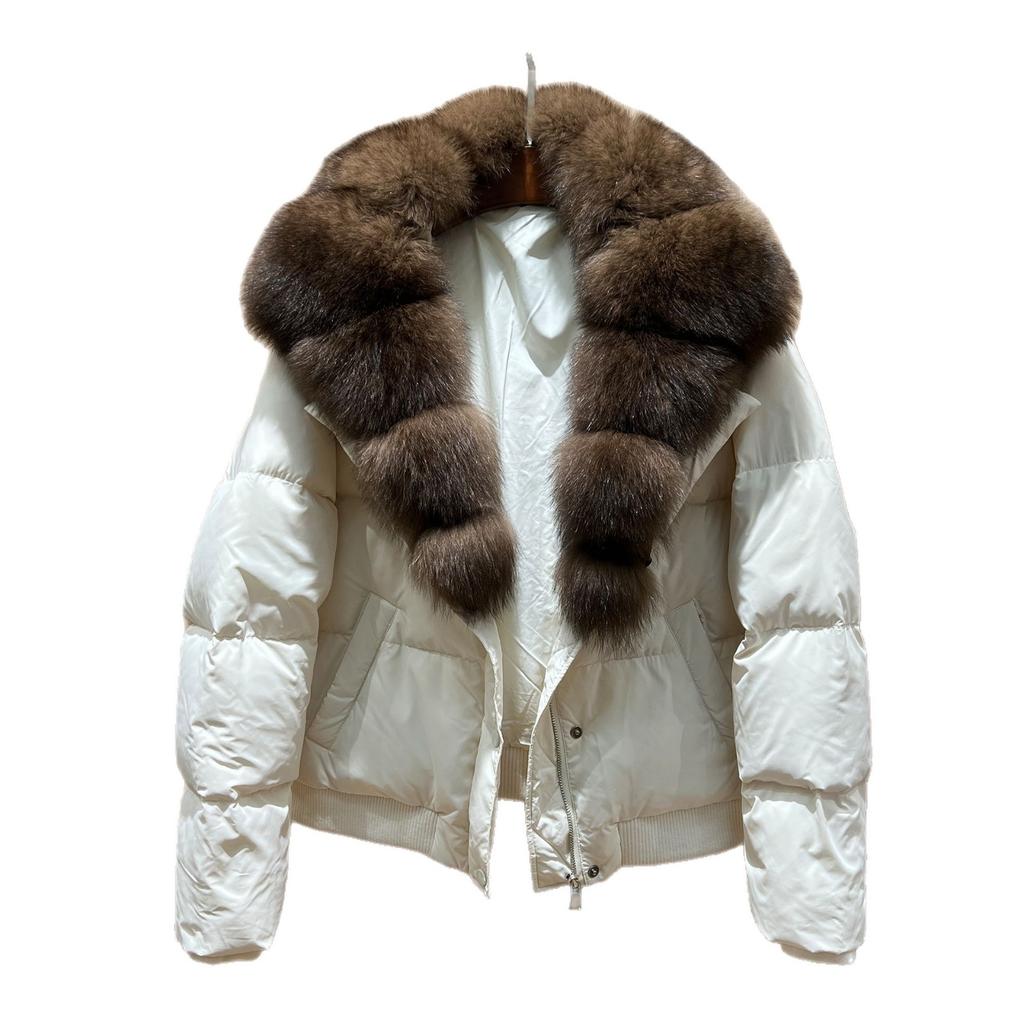 Winter New Goose Down Fox Fur Big Fur Collar Down Jacket Women's Short Fashion Thickened Warm and High Coat