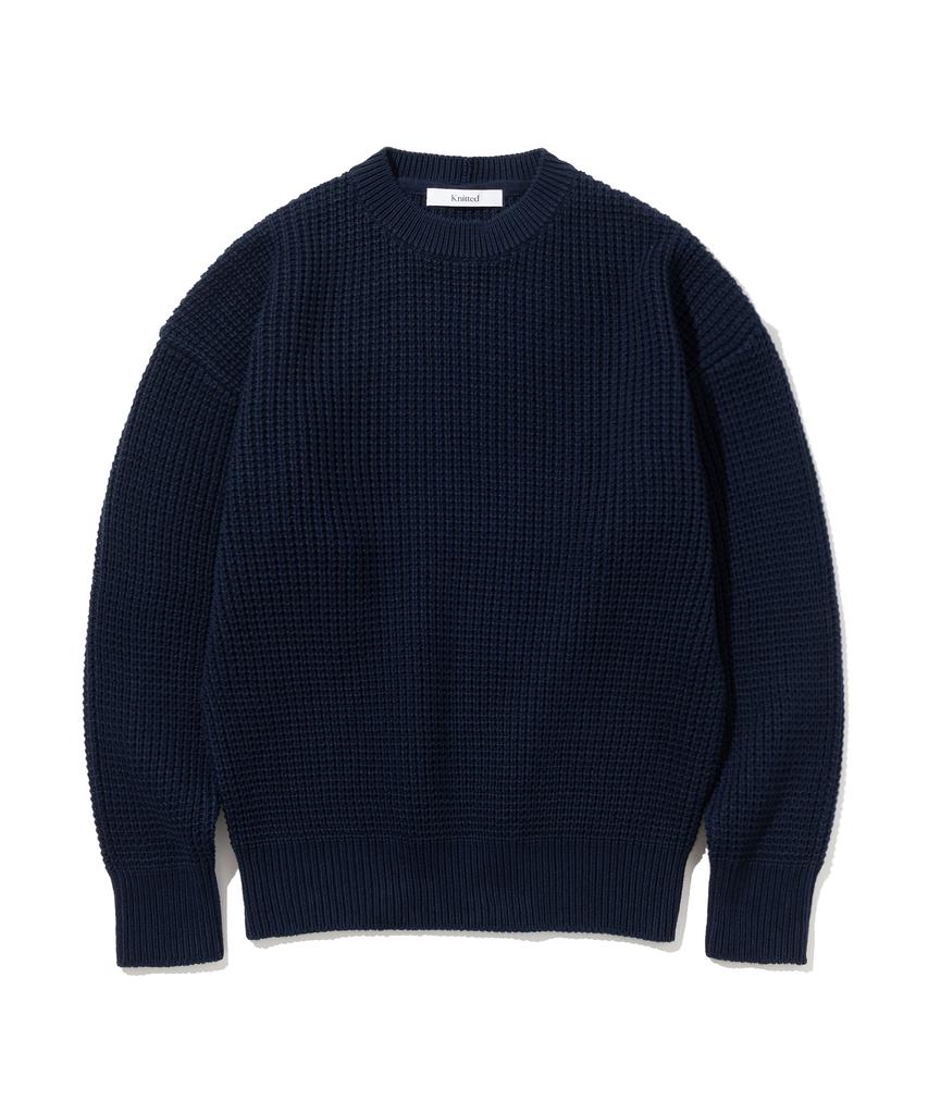 KNITTED Heavy Waffle Round Knit Navy