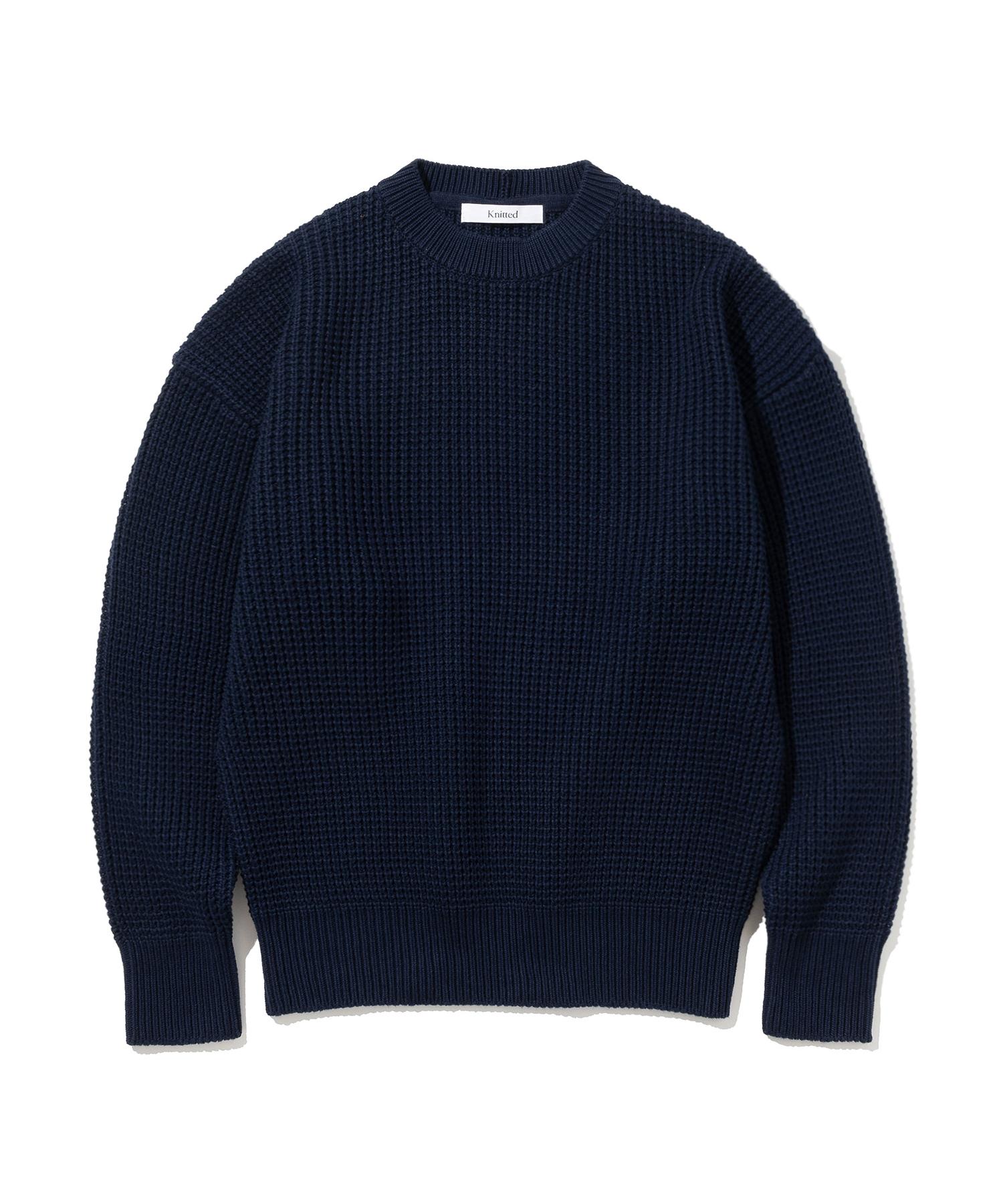 Nitied Heavy Waffle Round Knit Navy M