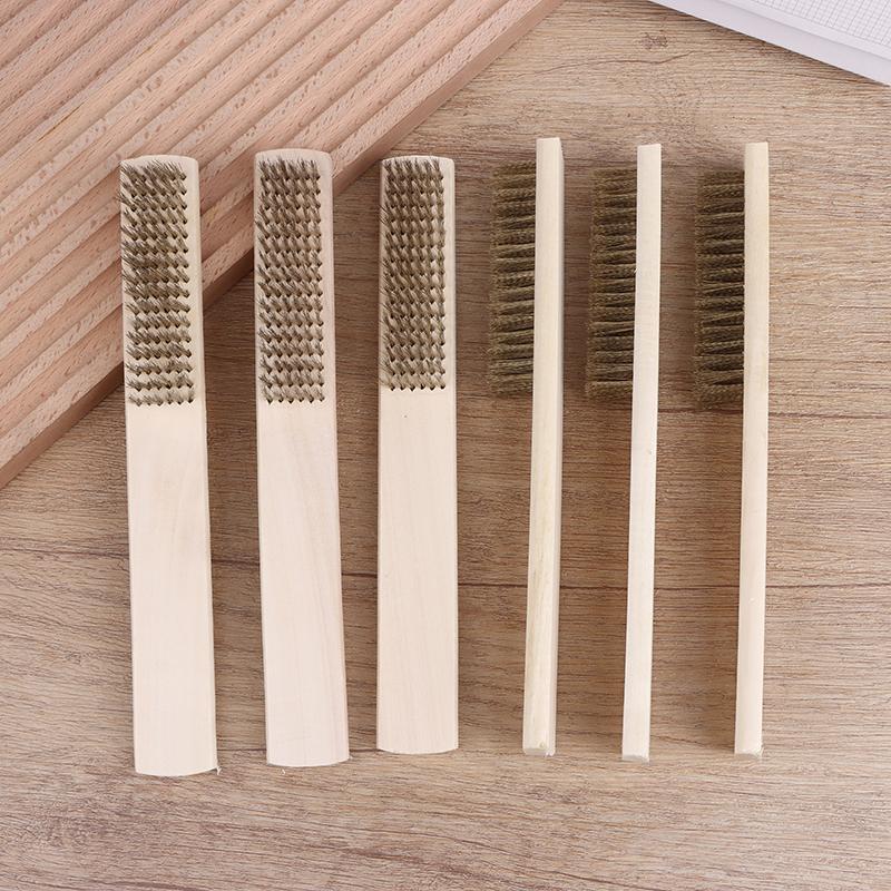 2/5/10Pcs Brass Wire Brush 6x16 Rows - Wood Handle Industrial Cleaning Tool, Surface/Inner Polishing Grinding Supplies