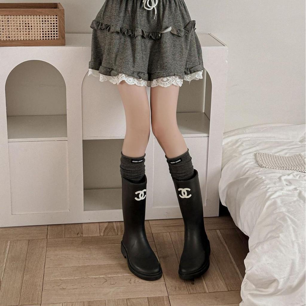 Gray Ballet Scrunched Over-the-Knee Socks for Women - Spring/Autumn Calf-Length with Miu Style Label