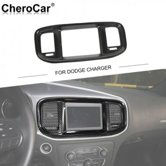 Carbon Fiber Central GPS Navigation Panel Frame Cover Trim For Dodge Charger 15+