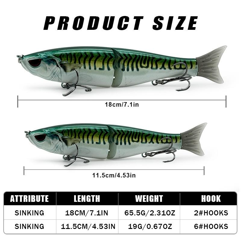 Multi-Jointed Topwater Jerkbait Lure 65g/19g With Rattling Beads 3X Treble Hook Sea Freshwater Bass Pike Fishing