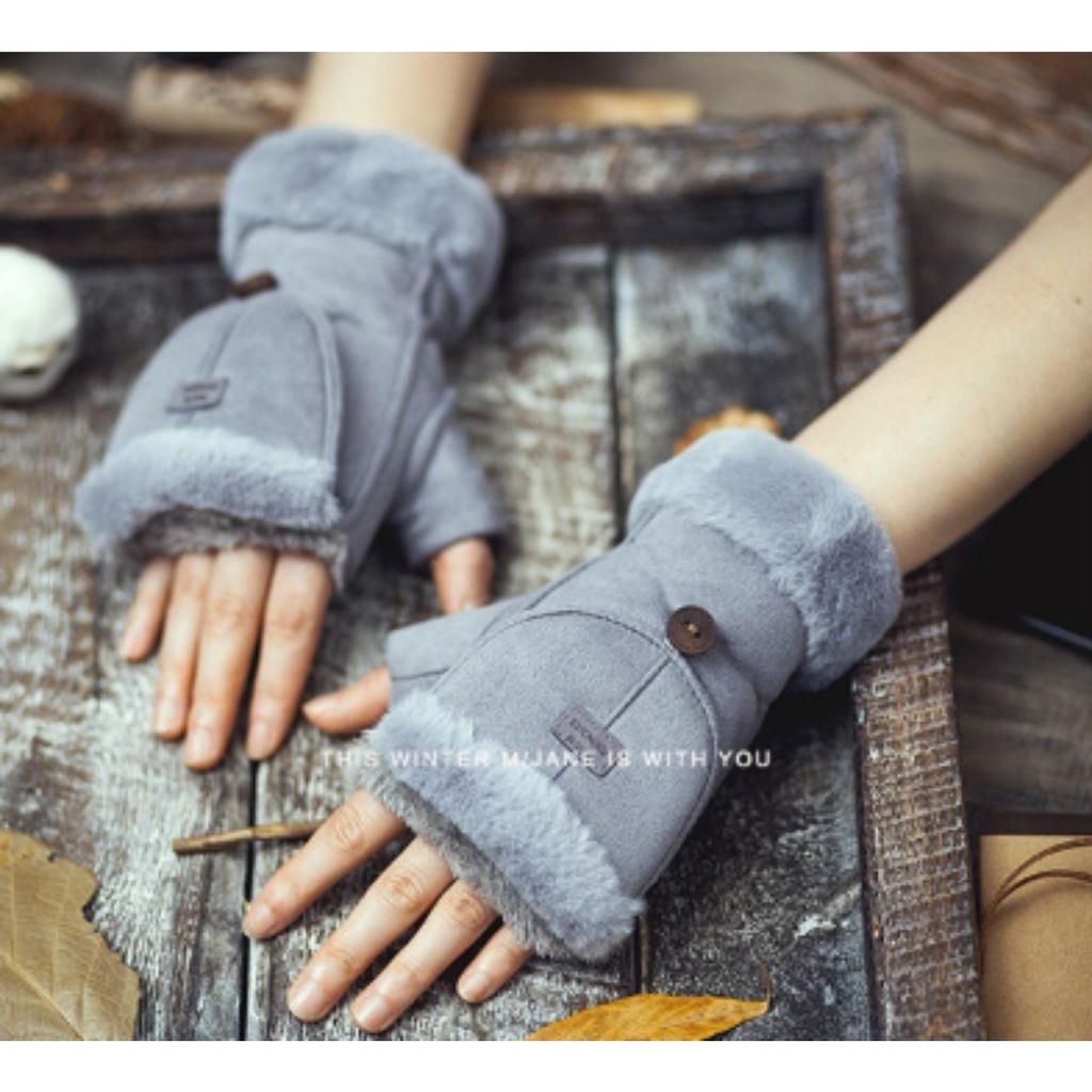 Cycling Gloves, Women's, Warm, Velvet, Thick, Flip, Half Finger Gloves