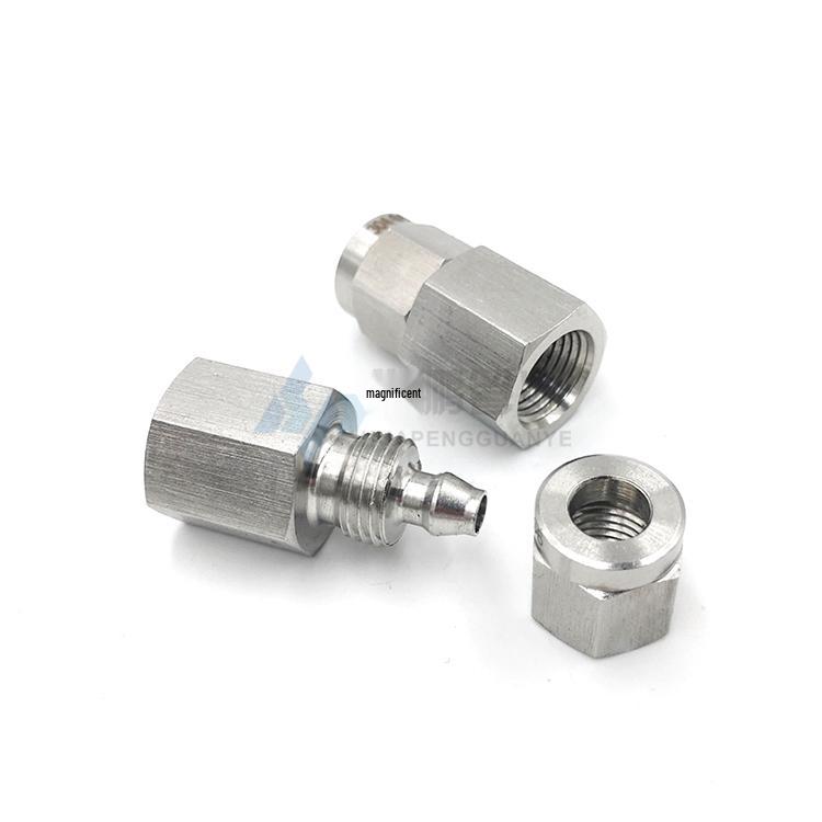 304 Stainless Steel Female Quick-Connect Fitting with G Thread for PU Air Hose, PTFE Lock Nut, M14/20x1.5 Pressure Gauge Base