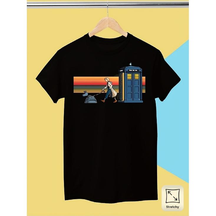 Dr Who TARDIS Graphic T-Shirt Black Crew Neck Casual Shirt for Men And Women, Regular Fit, Short Sleeve, All-Season Comfort, Officially Inspired,