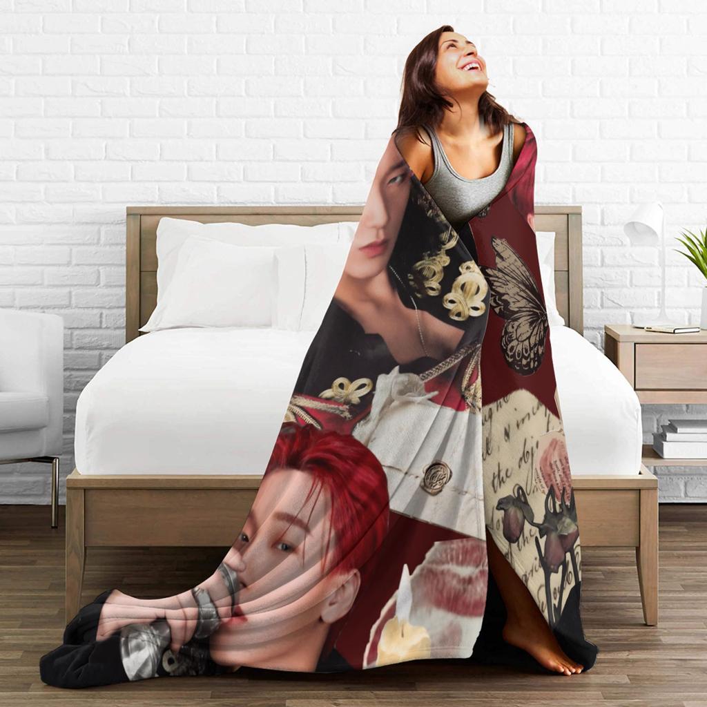 Kpop Ateez Choi San Blanket Warm Print Plush Throw Blanket For Bedroom Picnic Flannel Bedspread Bed Cover