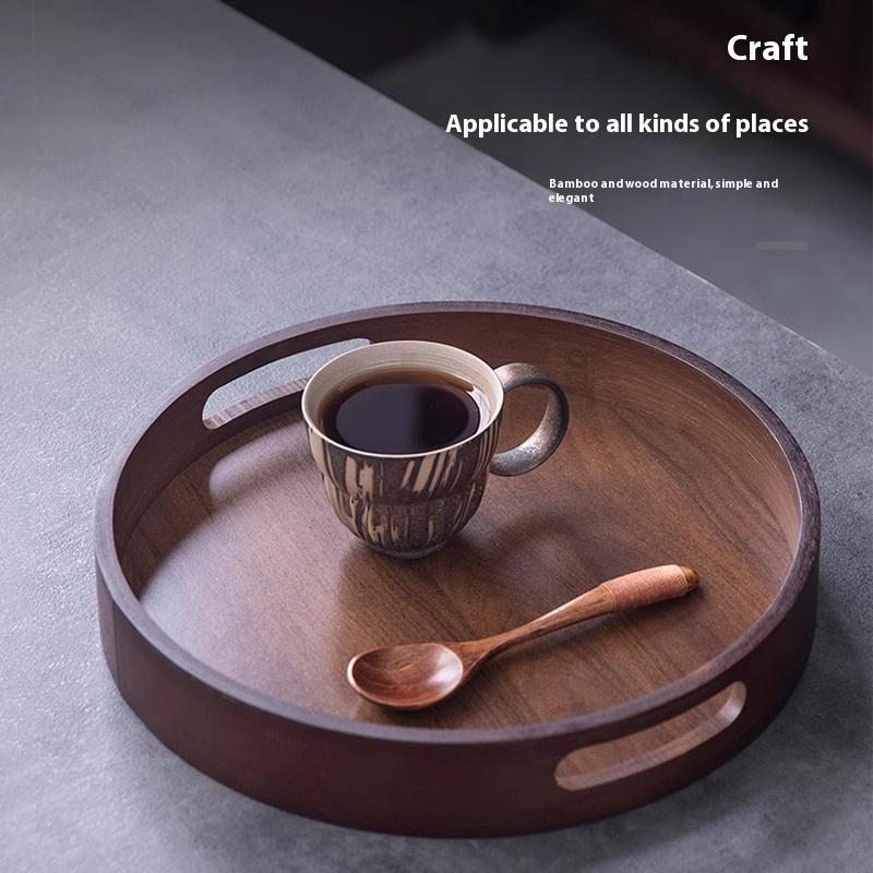 Tea Tray Tea Set Tea Cup Water Cup Tray Home Living Room Fruit Dim Sum Round Dry Soak Tray Bamboo Tray Tea Ceremony