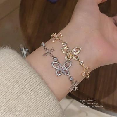 Shiny Zircon Butterfly Flower Korean Style Bracelet - Elegant Jewelry