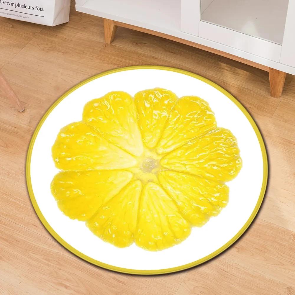 3D Fruit Print Round Carpet Circle Area Rug for Bathroom Living Room Bedroom Decor Non-slip Cloakroom Floor Mats Kitchen Doormat
