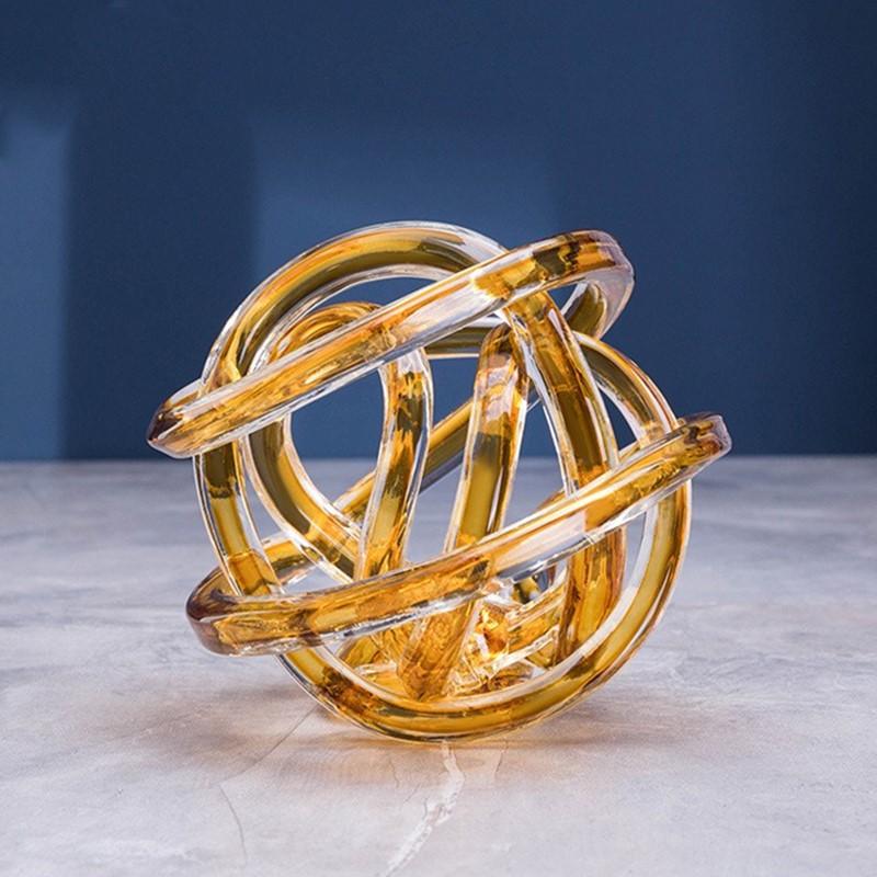 Unregelmäßiges Hanfseil Abstrakte Handwerks-Ornamente Transparente Glas-Knoten-Statue Raum-Ästhetik Dekor Kunstwerk Skulptur