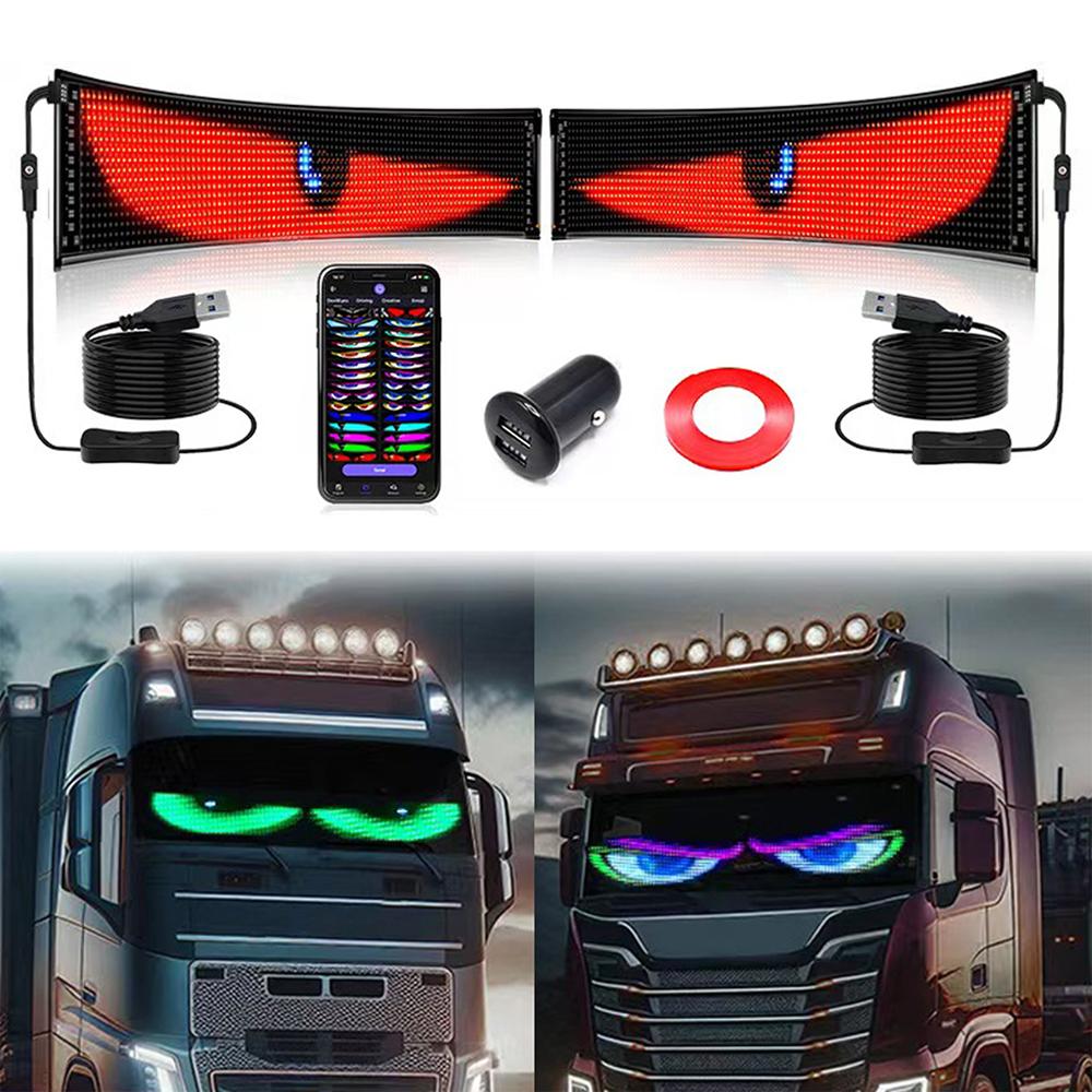 2Pcs Devil Eyes Light Bluetooth APP Control with Car Charger DIY Programmable Flexible LED Display Scrolling Sign Light Truck
