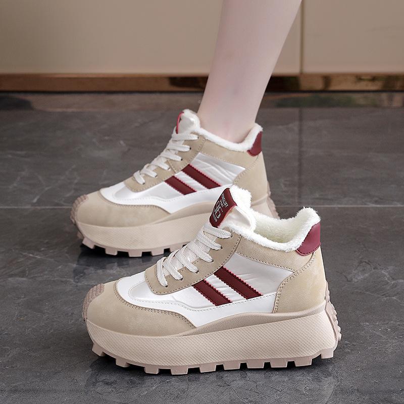 Fleece high-top dad shoes women's winter new student thick-soled heightening casual sports shoes cotton shoes