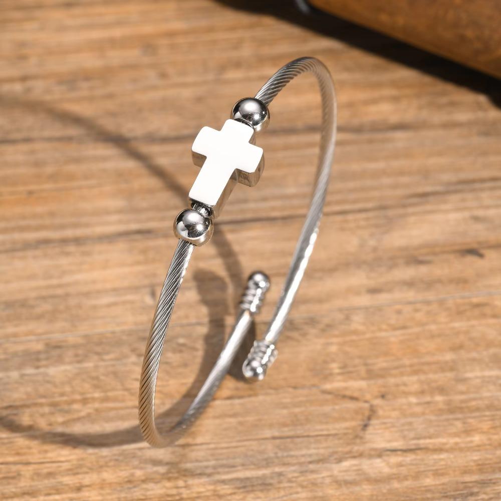 Vintage Religious Bracelet Silver Couple Bracelet Trendy Open Bangle Bracelet  Casual Jewelry